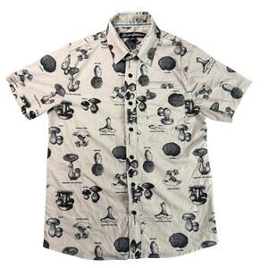 Just Attitude Mushroom Button Up Shirt Mens Small Short Sleeve Casual Mycology